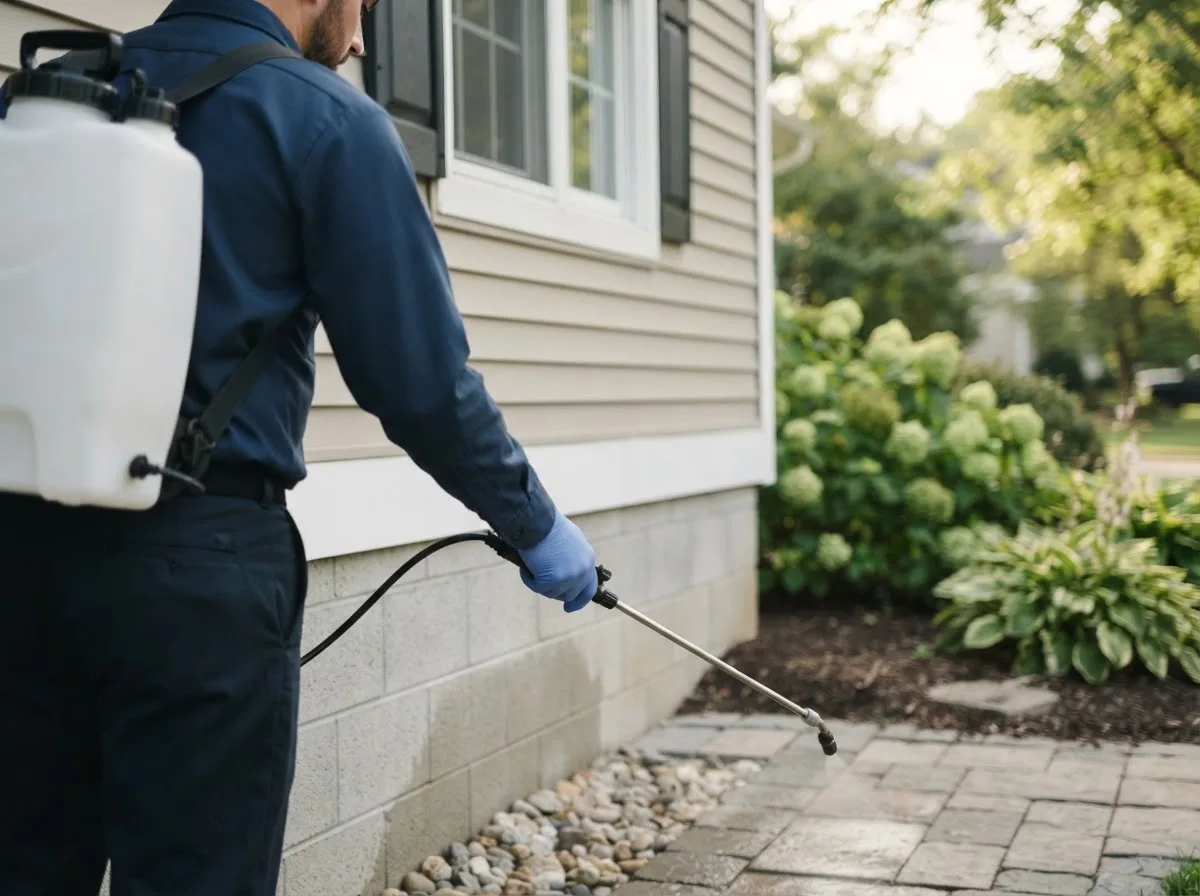 Pest control technician inspecting a home in Richland, MO
